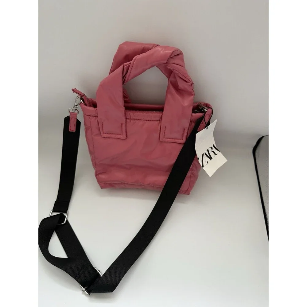 ZARA Women’s Quilted Puffy Pink Crossbody Bag Preppy Cute